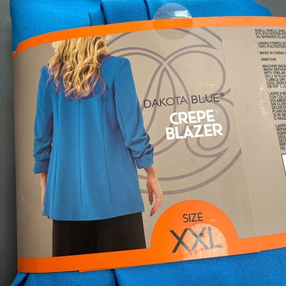 NEW Dakota Blue Crepe Blazer Women's XXL Ruched Sleeve Open front Casual - Picture 11 of 13